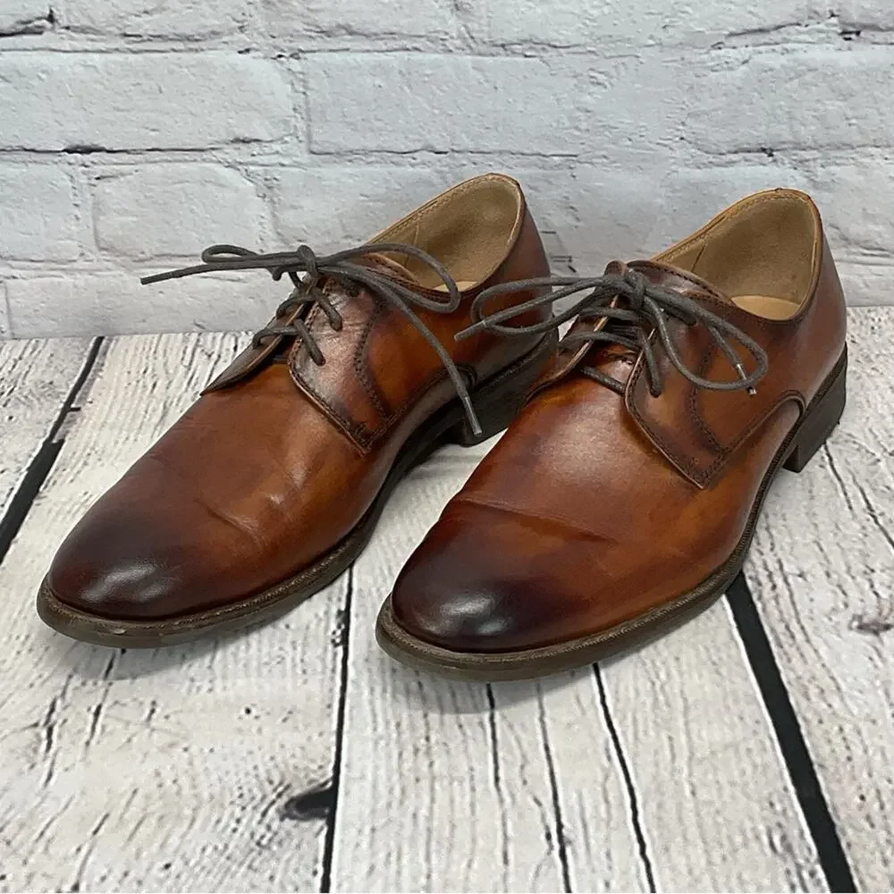 La Milano Leather Dress Shoes Men’s 9.5 Cognac Oxford Lace Up Business Casual